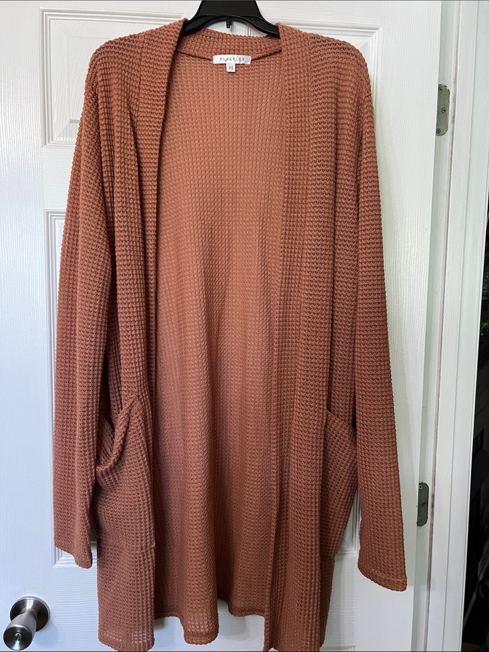 Lush Open-Front Waffle Knit Cardigan - Rust